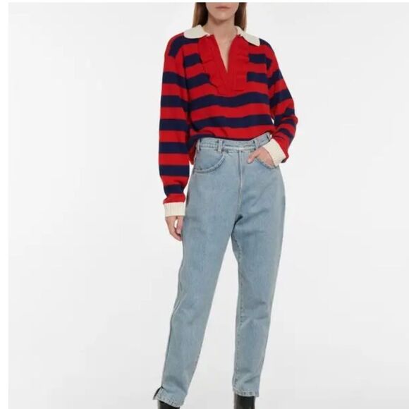 Philosophy di Lorenzo Serafina Navy/Red Stripe Ruffle Sweater size 6 $530 - Picture 4 of 9